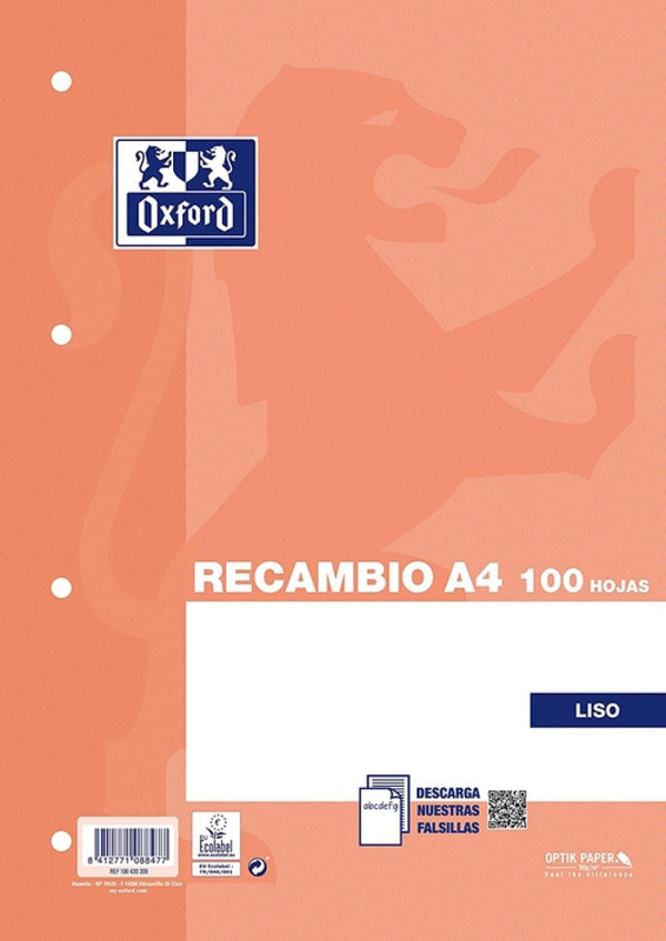 Recambio A4 100h 4 taladros 90g liso Oxford