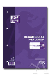 Recambio a4 100h 4 taladros 90g. pauta 3,5 c/m oxford