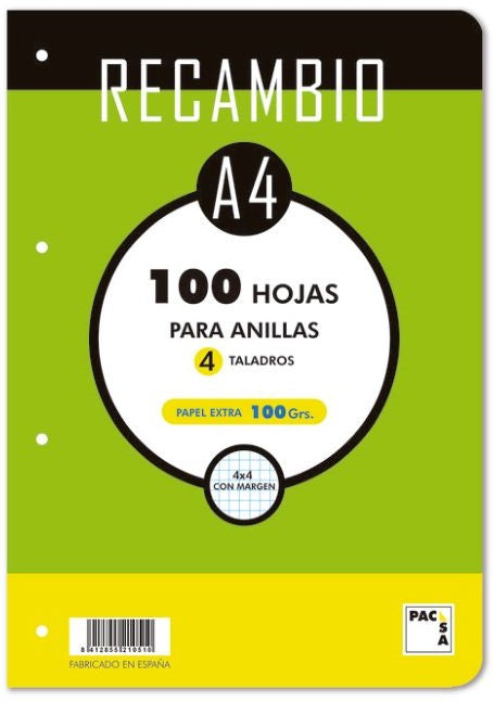 Recambio a4 100h 4 taladros 100g cuad.4x4 c/m cantos redondeados