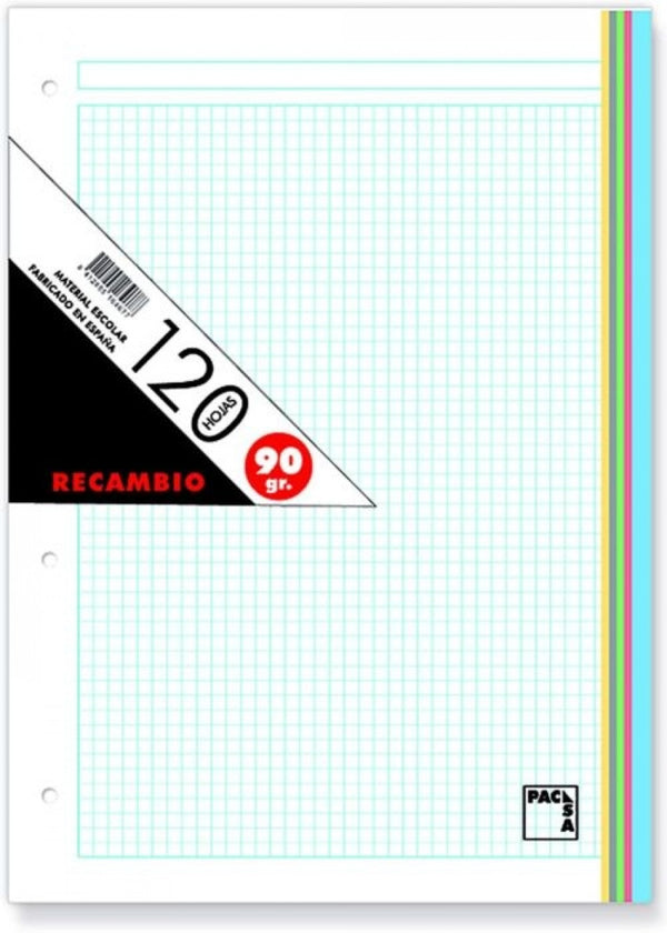 Recambio a4 120h 4 taladros 90g cuad.5x5 + greca de 4 colores