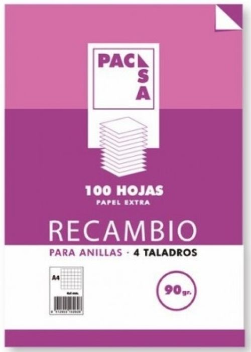 RECAMBIO a4 100H 4 TALADROS 90G 1HORIZONTAL C/M PACSA