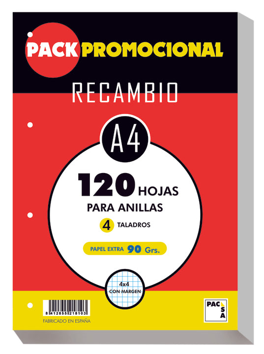 Recambio a4 100+20h 4 taladros 90g cuad.4x4 c/m pacsa