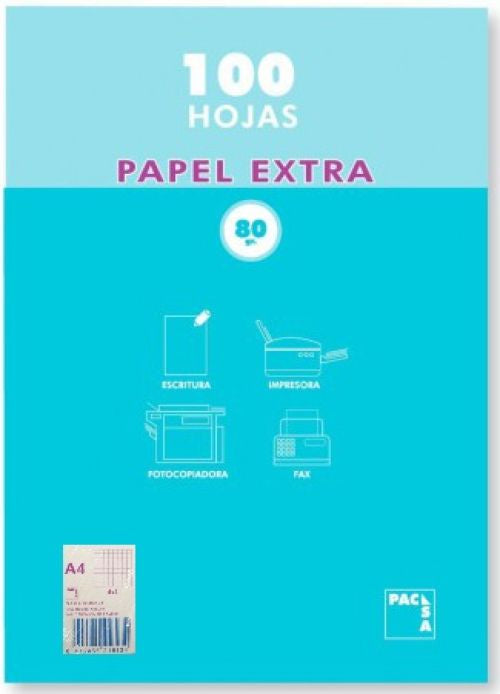 PAQUETE A4 100H 80G CUADRICULA 4X4 SIN MARGEN PACSA