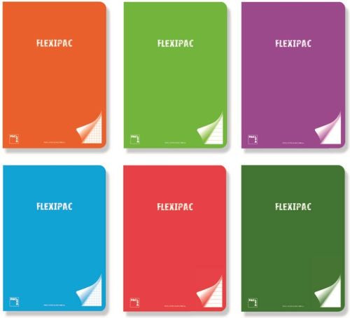 Paq/6 libreta a4 48h 90g pauta 2.5 c/m flexipac tapa plastico colores surtidos