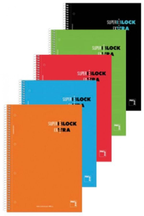 Paq/4 Superblock A5 120h 90g cuadricula 5x5 +greca tapa dura microperforada