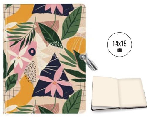 DIARIO CON CANDADO 14X19 CM FLORES BEIGE