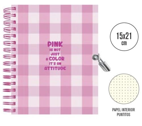 DIARIO WIRE O CON CANDADO 15X21 CM PINK ATTITUDE