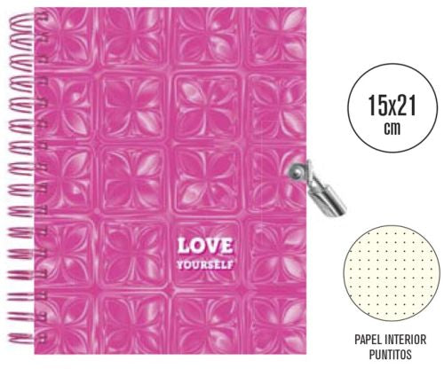 DIARIO WIRE O CON CANDADO 15X21 CM PINK LOVE