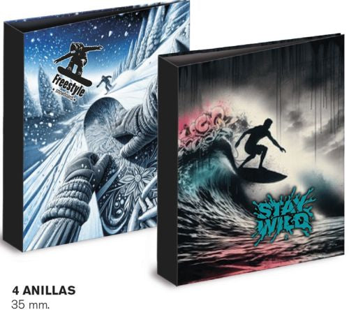 CAJA 2 CARPETAS 4 ANILLAS RIDERS SURTIDAS