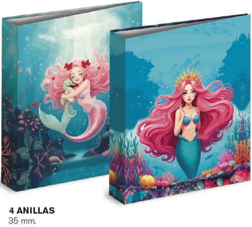CAJA 2 CARPETAS 4 ANILLAS SIRENAS SURTIDAS
