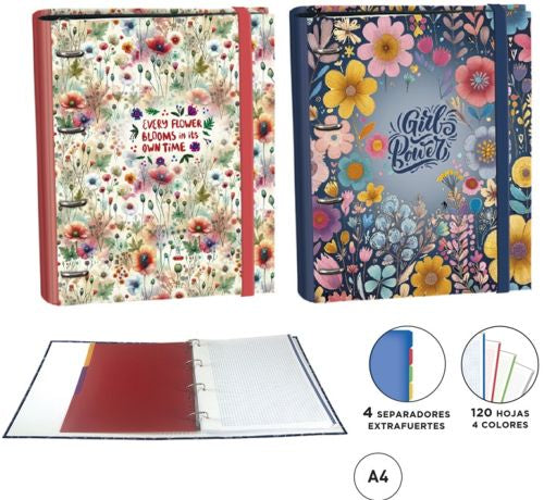 CAJA 2 CARPEBLOCKS A4 120H 4 SEPARADORES FLOWERS SURTIDAS