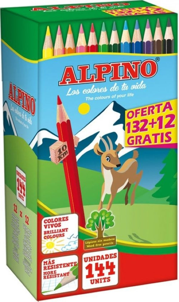 Classpack 132 lápices + 12 gratiso Alpino festival colores surtidos