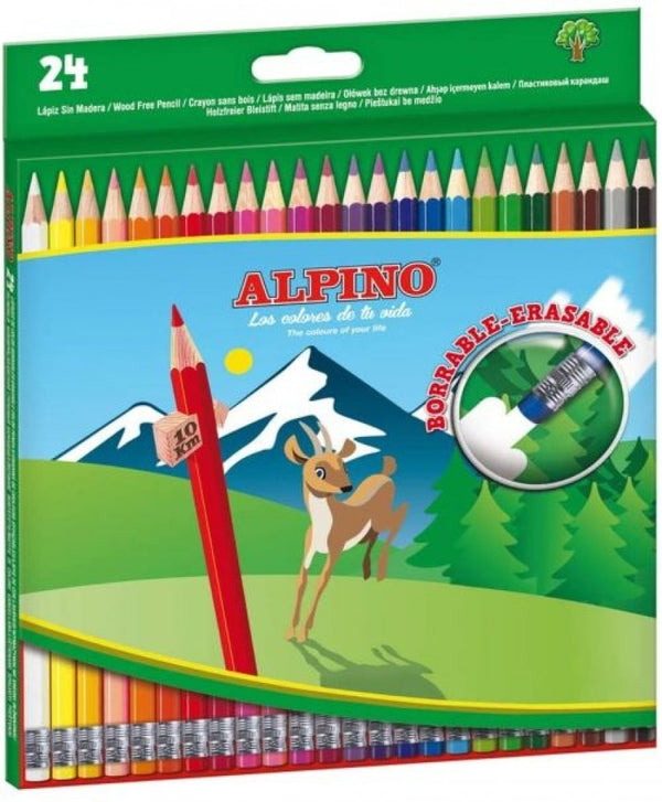 ESTUCHE 24 LAPICES COLORES HEXAGONAL BORRABLE ALPINO