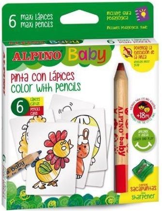 Estuche 6 lapices alpino baby + cartas para colorear + sacapuntas