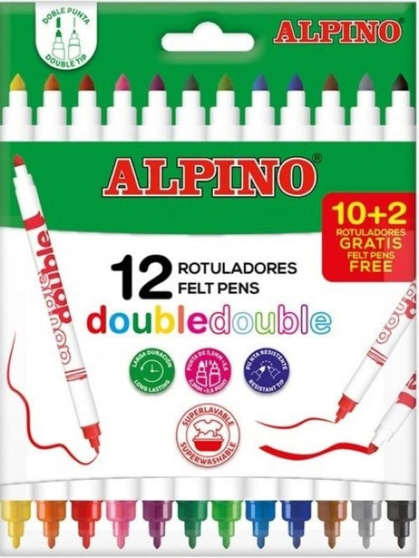 ESTUCHE 10+2 ROTULADORES DOBLE PUNTA FINA/GRUESA ALPINO