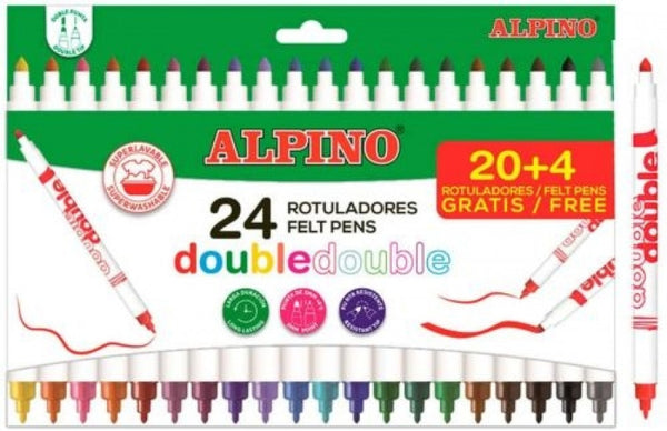 ESTUCHE 20+4 ROTULADORES DOBLE PUNTA FINA/GRUESA ALPINO