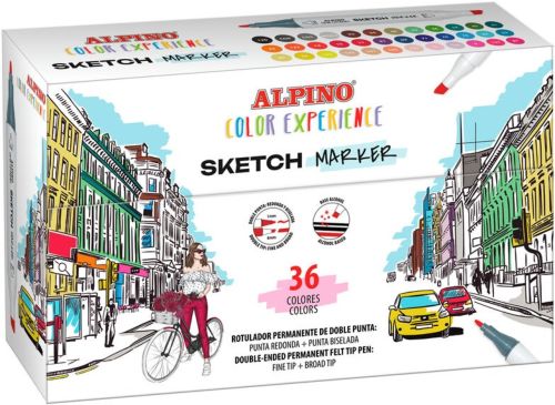 Estuche 36 rotuladores permanetes sketch markers doble punta base alcohol