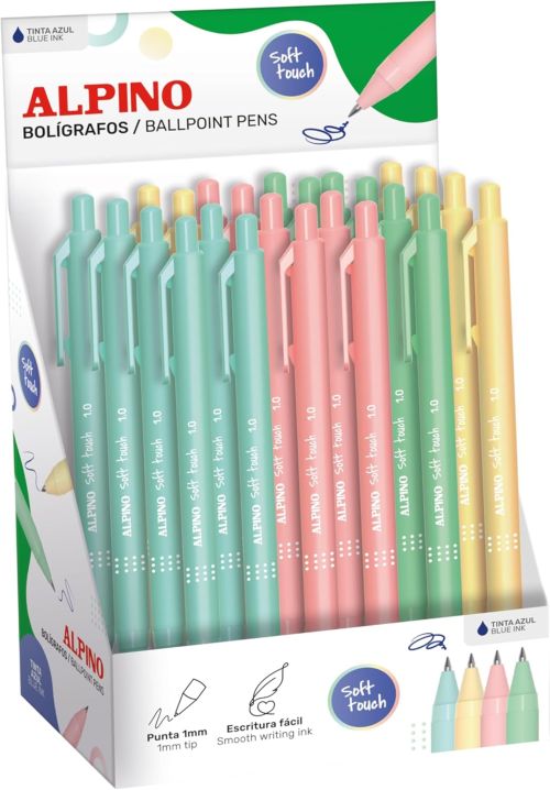 Exp 24 boligrafo retractil alpino soft touch pastel punta 1,0mm tinta color azul