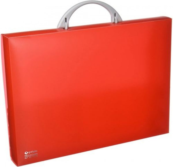 Maletín portadocumentos polipropileno rojo 345x245x40 mm. con asa abatible y broche.