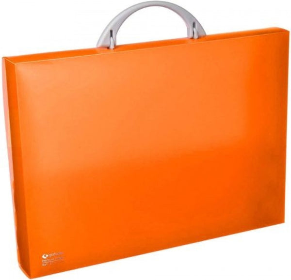 Maletín portadocumentos polipropileno naranja 345x245x40 mm. con asa abatible y broche.