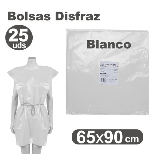 Pack/25 bolsas de plástico para disfraces 65x90cm color blanco