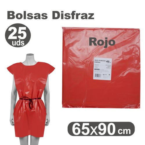 Pack/25 bolsas de plástico para disfraces 65x90cm color rojo