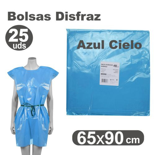 Pack/25 bolsas de plástico para disfraces 65x90cm color azul claro