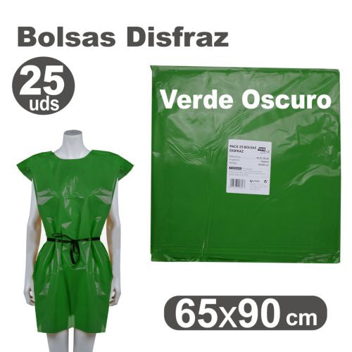 Pack/25 bolsas de plástico para disfraces 65x90cm color verde oscuro