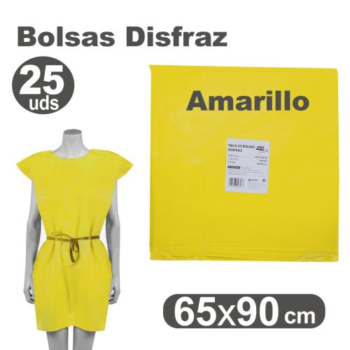 Pack/25 bolsas de plástico para disfraces 65x90cm color amarillo