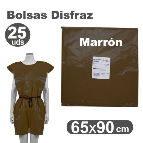 Pack/25 bolsas de plástico para disfraces 65x90cm color marrón