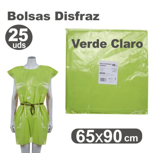Pack/25 bolsas de plastico para disfraces 65x90cm verde claro