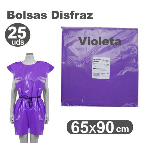 Pack/25 bolsas de plástico para disfraces 65x90cm color violeta