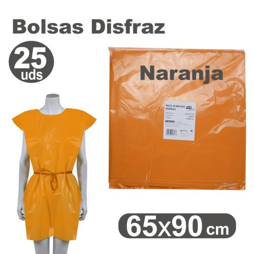 pack/25 bolsas de plástico para disfraces 65x90cm color naranja