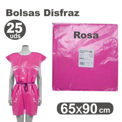 PACK/25 BOLSAS DE PLASTICO PARA DISFRACES 65X90CM ROSA
