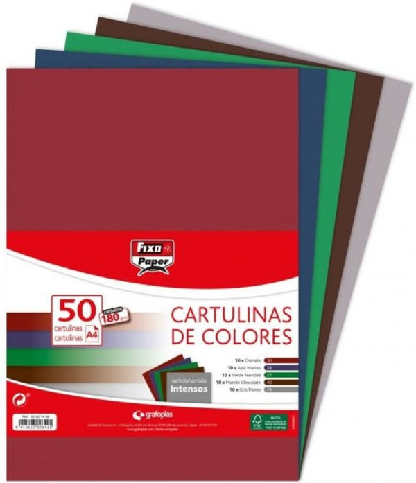 PAQ/50 CARTULINAS FIXO A4 180G. SURTIDOS INTENSO