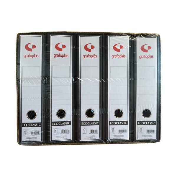 Pack/5 archivador de palanca a4 cartón entrecolado sin rado con caja montado