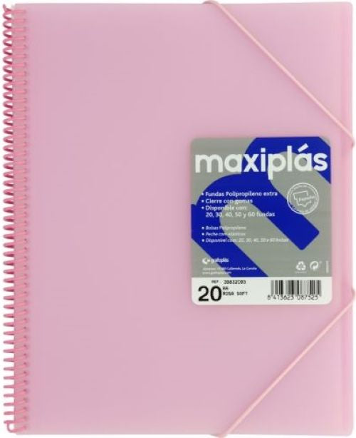CARPETAS A4 50 FUNDAS A4 ESPIRAL MAXIPLAS ROSA SOFT