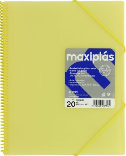 CARPETAS A4 50 FUNDAS A4 ESPIRAL MAXIPLAS AMARILLO SOFT
