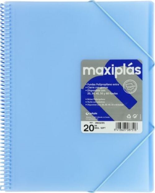CARPETAS A4 60 FUNDAS A4 ESPIRAL MAXIPLAS AZUL SOFT