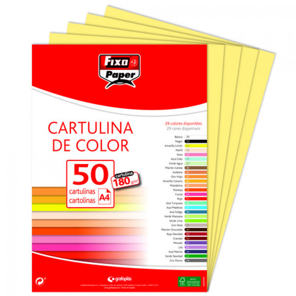 PAQ/50 CARTULINAS FIXO A4 180G. AMARILLO LIMON