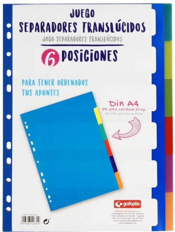 BOLSA SEPARADORES A4 EXTRA-FUERTE 6 PESTAÑAS MULTITALADRO