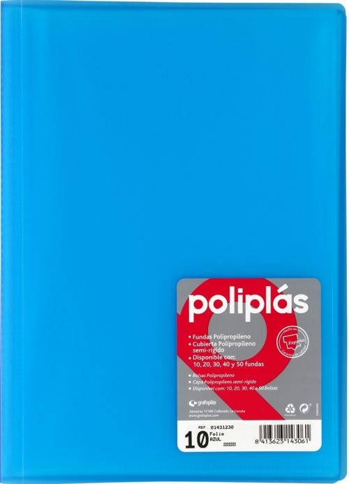 CARPETA Fº 10 FUNDAS SOLDADAS TRANSLUCIDAS AZUL POLIPLAS