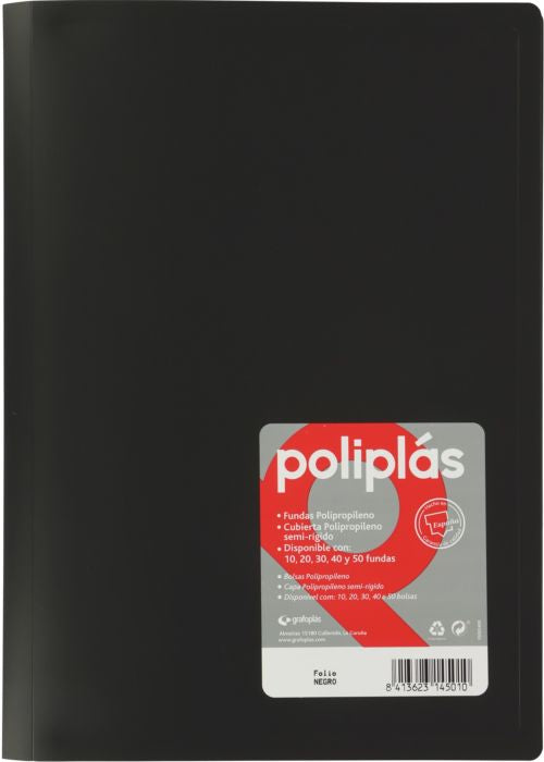 CARPETA Fº 40 FUNDAS SOLDADAS OPACAS NEGRO POLIPLAS