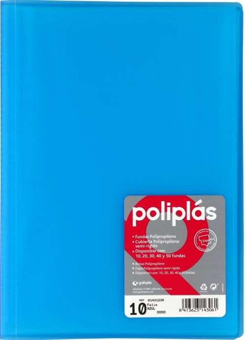 CARPETA Fº 20 FUNDAS SOLDADAS TRANSLUCIDAS AZUL POLIPLAS