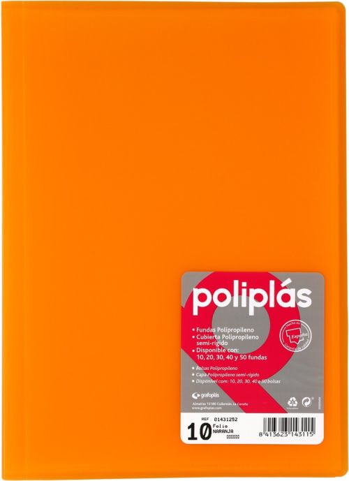 CARPETA Fº 30 FUNDAS SOLDADAS TRANSLUCIDAS NARANJA