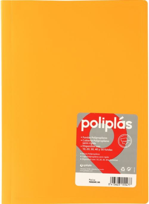 CARPETA Fº 10 FUNDAS SOLDADAS OPACAS MANDARINA POLIPLAS