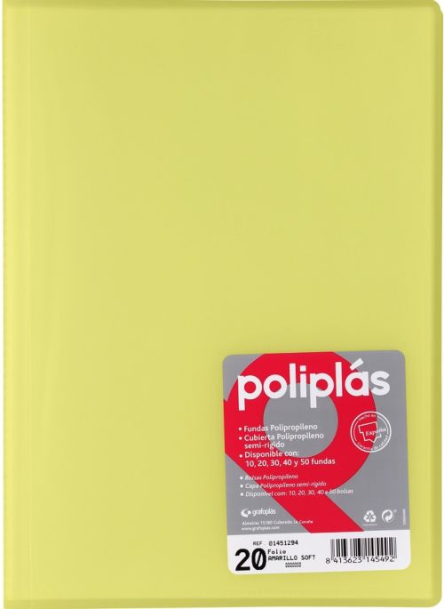 CARPETA Fº 20 FUNDAS SOLDADAS TRANSLUCIDAS AMARILLO SOFT
