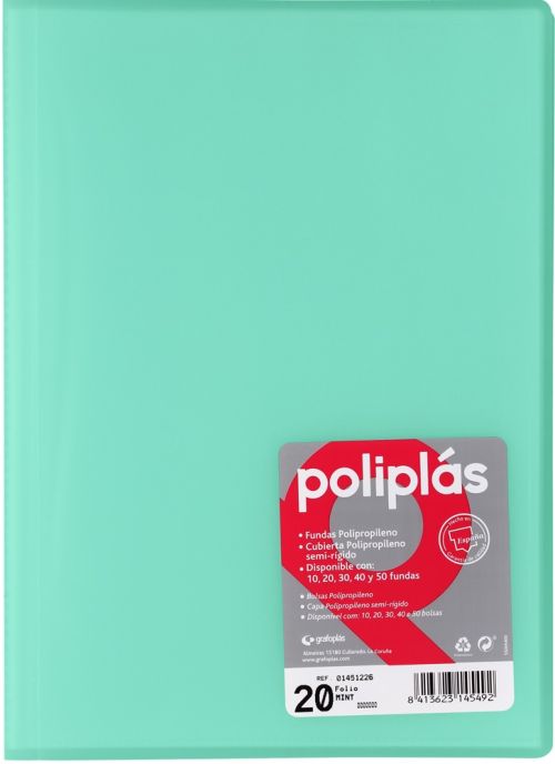 CARPETA Fº 50 FUNDAS SOLDADAS TRANSLUCIDAS VERDE AGUA
