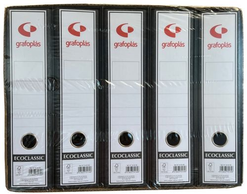 Pack/5 archivador de palanca folio cartón entrecolado sin rado con caja montado