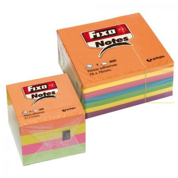 CUBO 400 NOTAS ADHESIVAS 76X76MM FIXO COLORES NEON